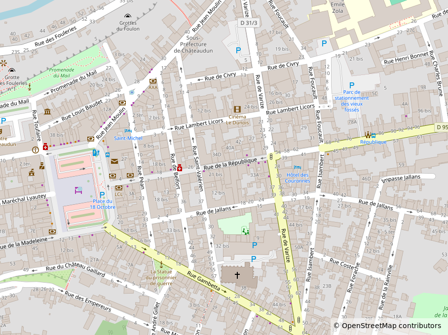 Plan du centre de Châteaudun : la Galerie associative est au 25 rue de la République.